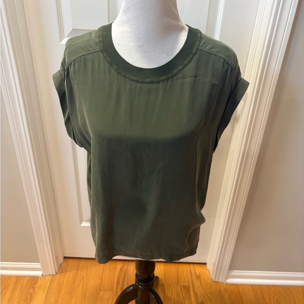 Frame Denim Olive Green Silk Women's Top, Sz L